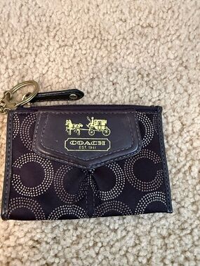 Coach Black Signature Coin Card Case with Gold Logo